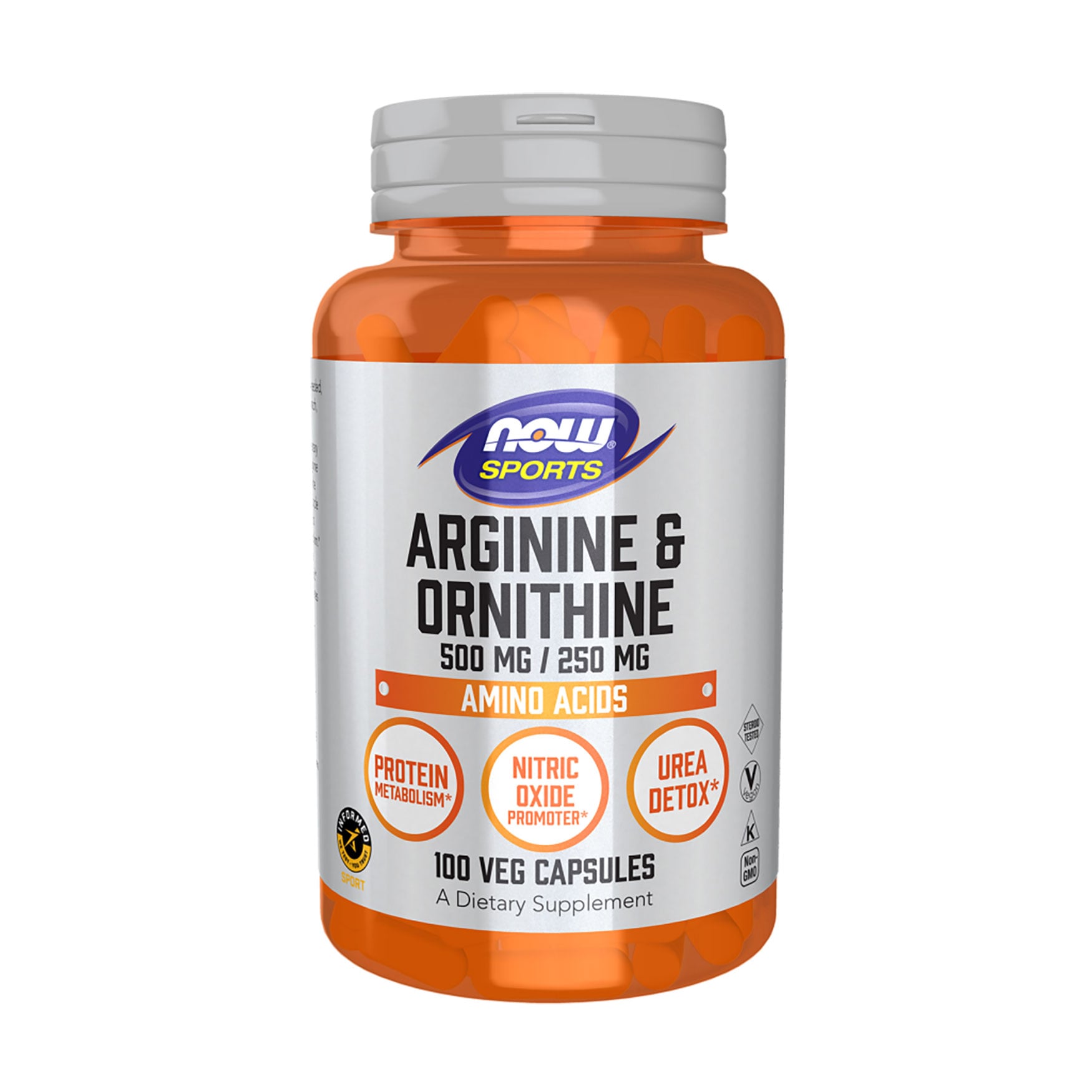 Аргінін та орнітин NOW foods Arginine &amp; Ornithine 500 мг/250 мг, 100 капсул